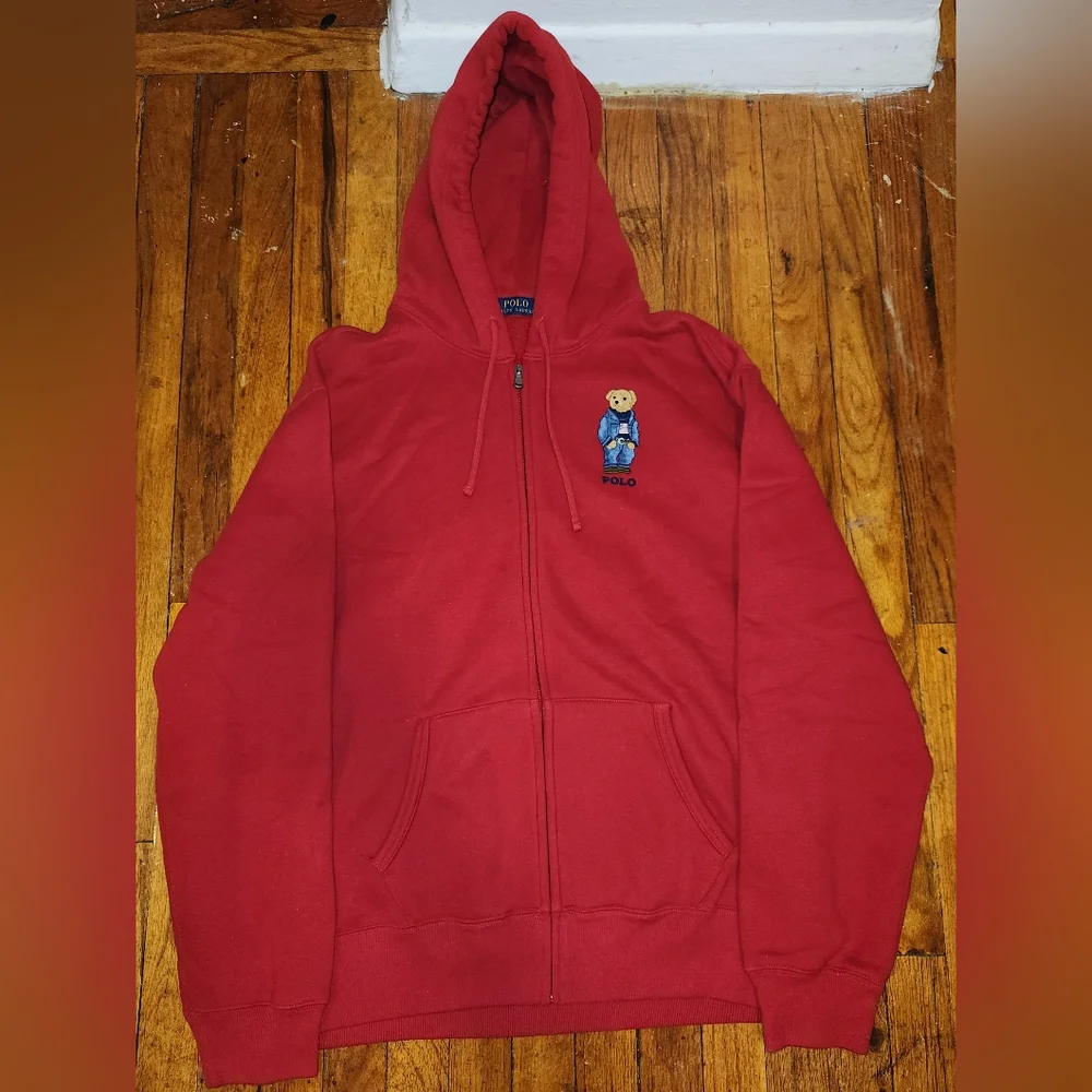 Polo Ralph Lauren Big Teddy Bear Zip Up Hoodie Red XL